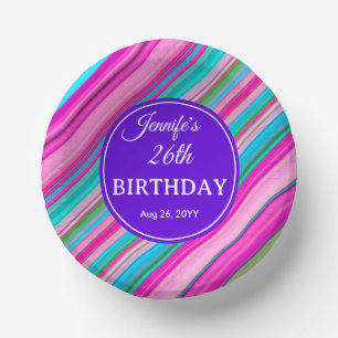 Cuencos De Papel Plantilla personalizada de cumpleaños con rayas de