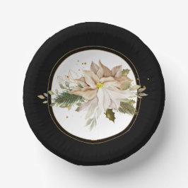 Cuencos De Papel Poinsettias blancas y hojas de Purpurina de oro fa