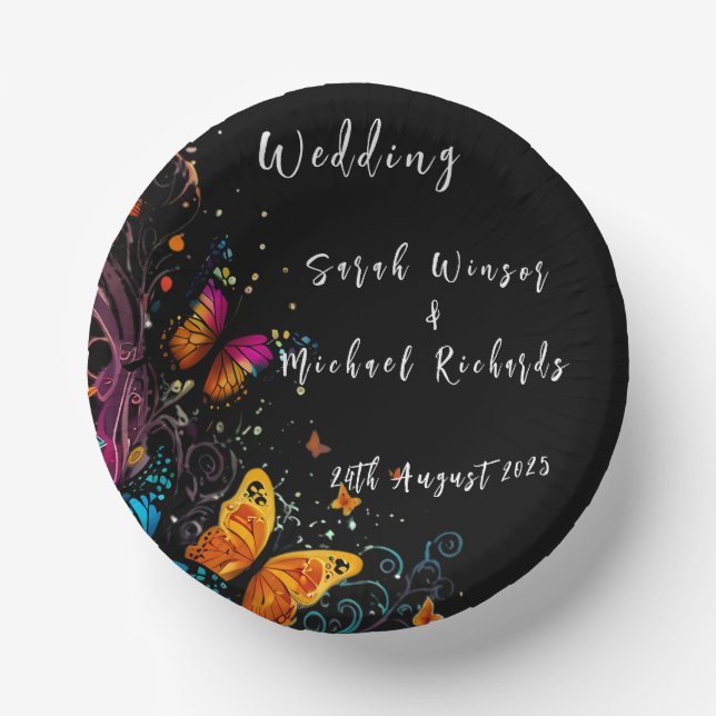 Cuencos De Papel Postal de Jardín de Mariposa Whimical (Anverso)