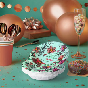 CUENCOS DE PAPEL PRIMAVERA ÚNICA DOODLE ROJO FLORES CUMPLEAÑOS