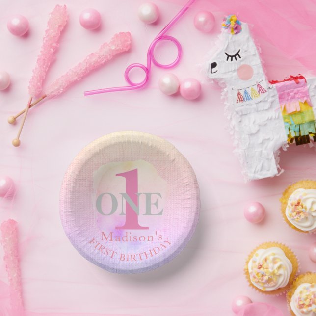 Cuencos De Papel Primer cumpleaños Bonito Elegant Nombre personaliz (Fiesta)
