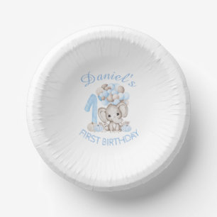 Cuencos De Papel Primer cumpleaños Cute Elephant Fall Boy Paper Bow