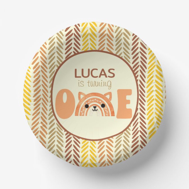 Cuencos De Papel Primer cumpleaños de Boho Rainbow Woodland Fox (Anverso)