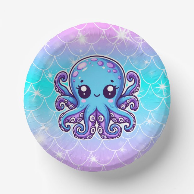 Cuencos De Papel Pulpo azul lindo (Anverso)