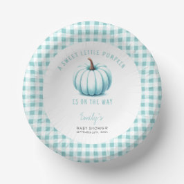 Cuencos De Papel Pumpkin Blue Gingham Plaid Boy Baby Shower