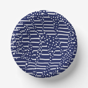 Cuencos De Papel Puntos y bandas 2 - Azul y blanco