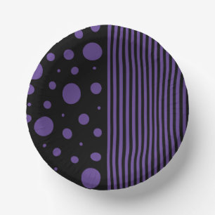 Cuencos De Papel Puntos y rayas en morado y negro