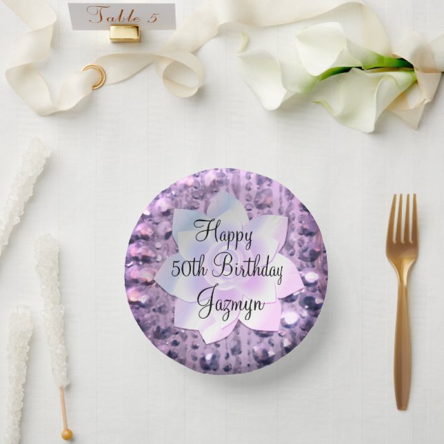 Cuencos De Papel Púrpura y rosa elegante cumpleaños con cuentas (Boda)
