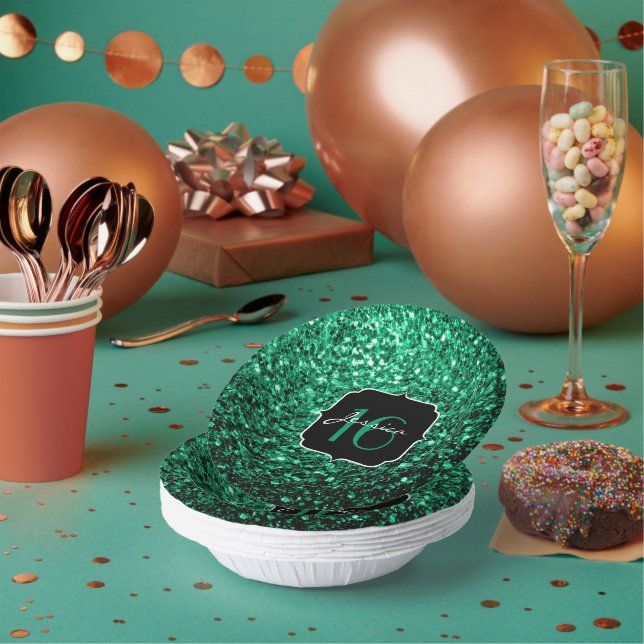 Cuencos De Papel Purpurina de imitación verde esmeralda chispa dulc (Multi)