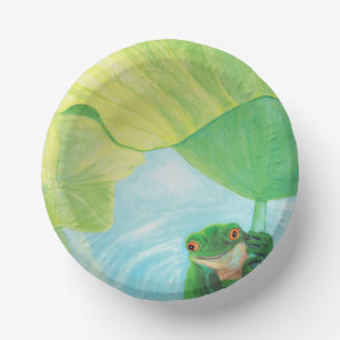 Cuencos De Papel Rana verde bajo Lily Pad