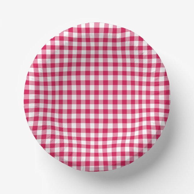 Cuencos De Papel Rasberry Gingham Clásico (Anverso)