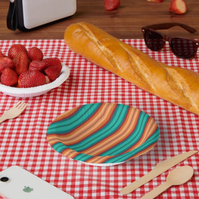 Cuencos De Papel Rayas arcoiris turquesa roja, Naranja suroeste (Picnic)