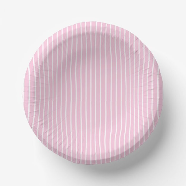 Cuencos De Papel Rayas Clásicas Blanco - Rosa Claro (Anverso)