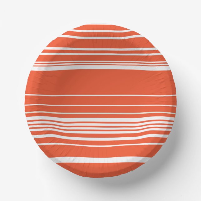 Cuencos De Papel Rayas complejas - Naranja y blanco (Anverso)