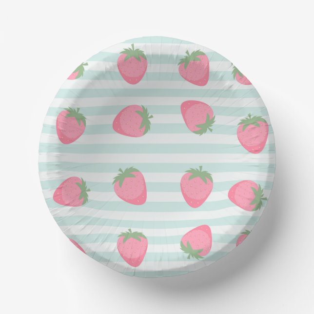 Cuencos De Papel Rayas de Fresa Rosadas (Anverso)