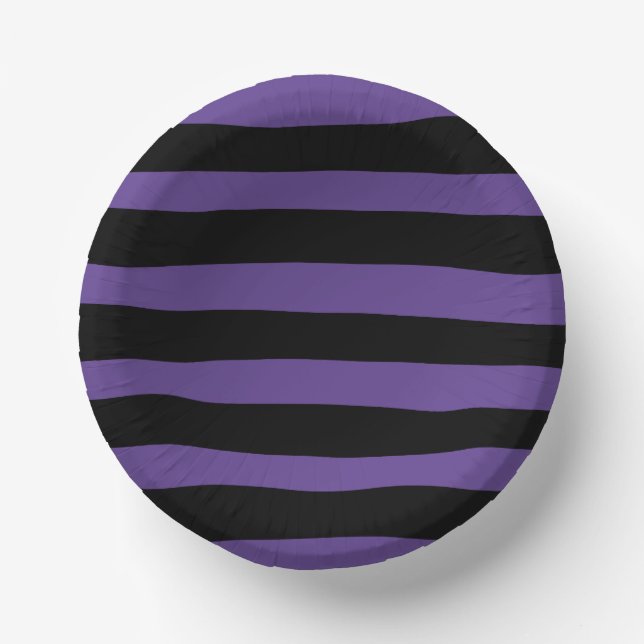 Cuencos De Papel Rayas desiguales en morado y negro (Anverso)