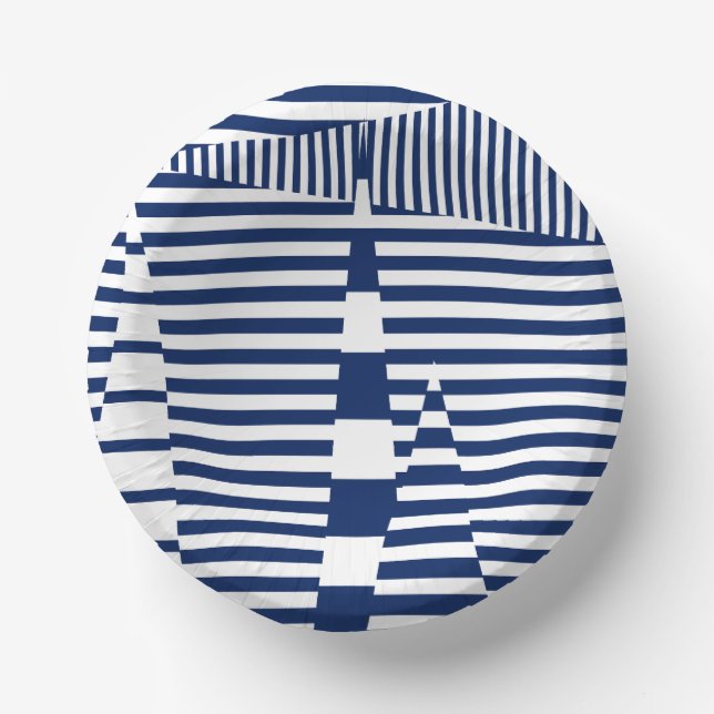 Cuencos De Papel Rayas en franjas en azul y blanco (Anverso)