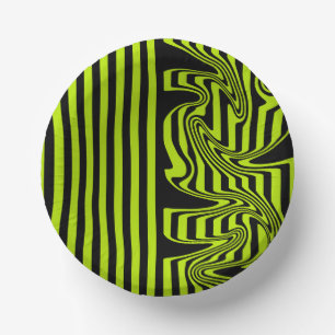 Cuencos De Papel Rayas y Remolinos - Verde Lima y Negro