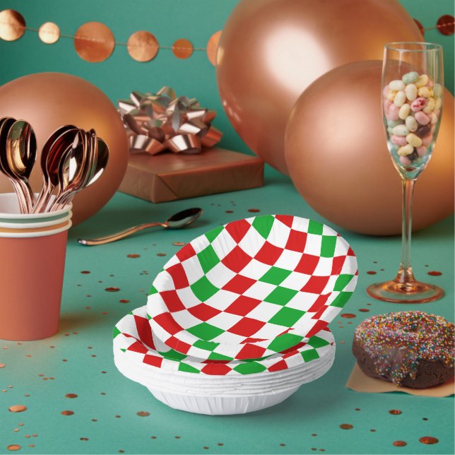 Cuencos De Papel Red White Green Checkered Pattern Design  (Multi)