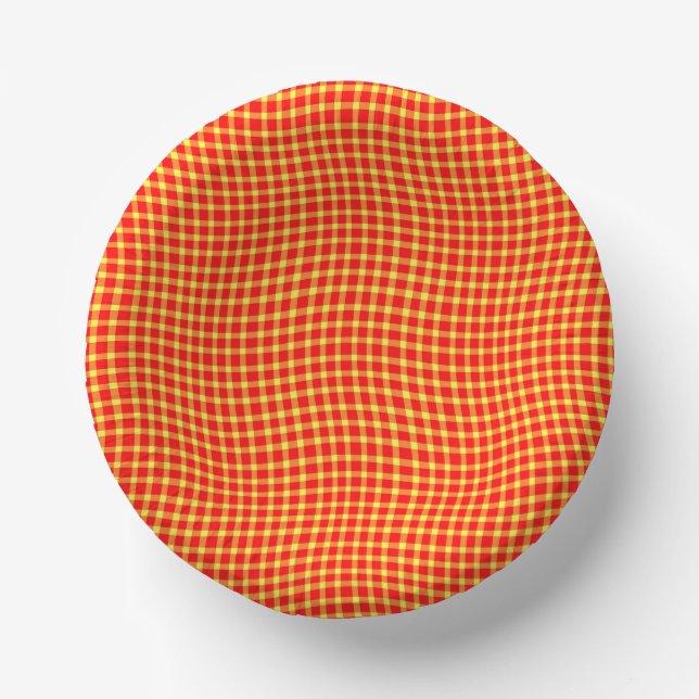 Cuencos De Papel Red Yellow Plaid Checker Seamless Pattern (Anverso)