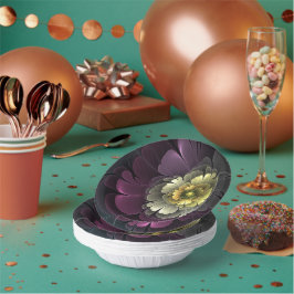 Cuencos De Papel Resumen de la flor fractal gris purpur moderna