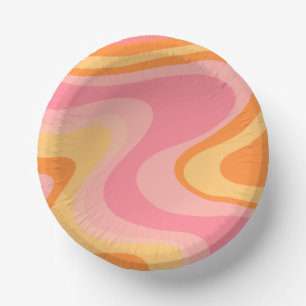 Cuencos De Papel Resumen de la visión retro Swirl 60s 70s Rosa y Na