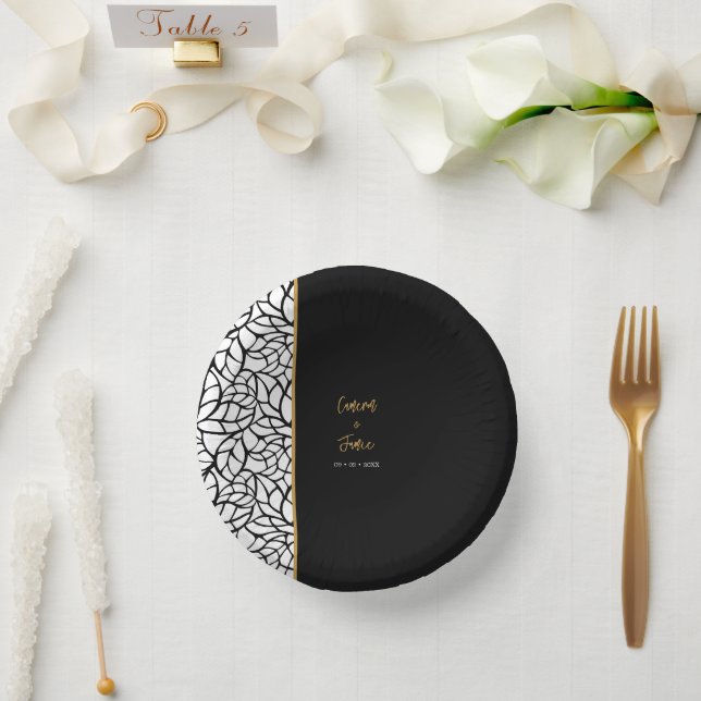 Cuencos De Papel Resumen Frontera de hojas botánicas (Boda)