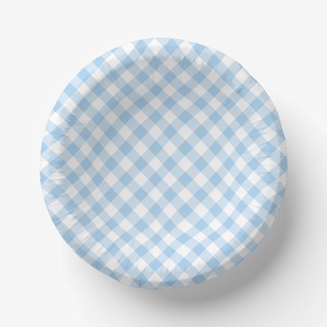 Cuencos De Papel Retro Gingham Azul Bebé  (Anverso)