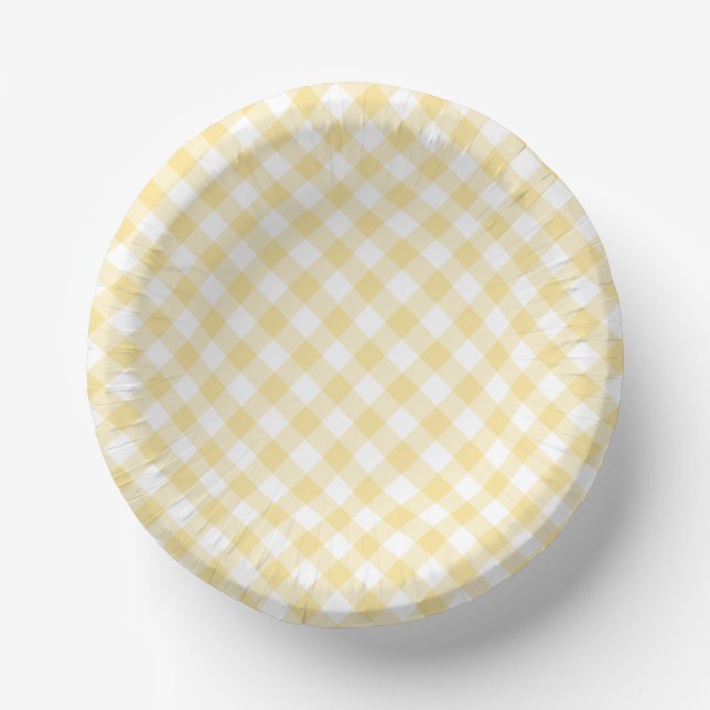 Cuencos De Papel Retro Gingham Canary Yellow (Anverso)