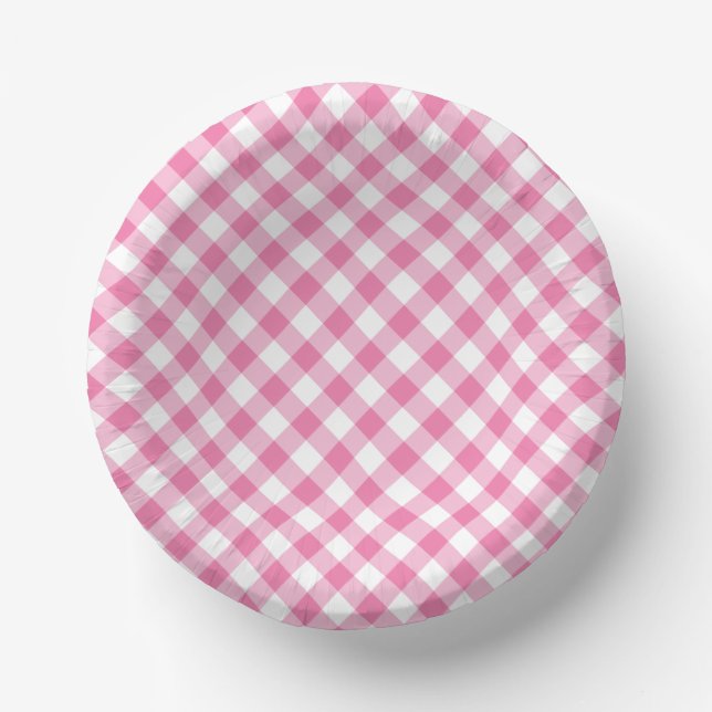 Cuencos De Papel Retro Gingham Fuchsia Pink (Anverso)