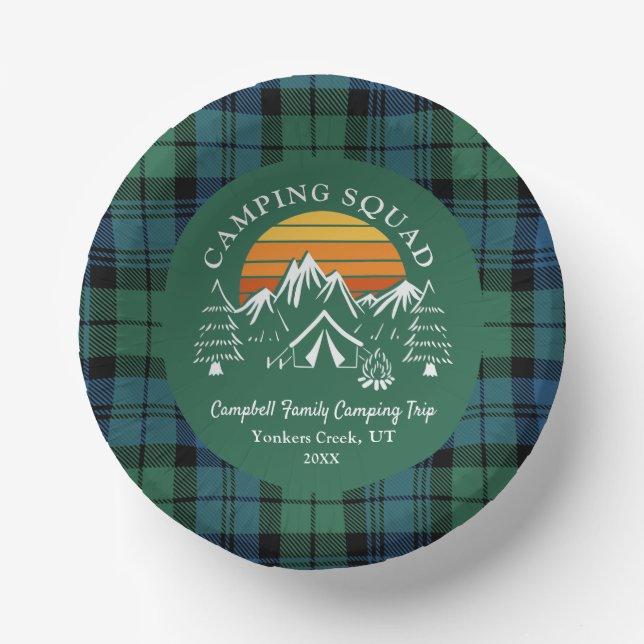 Cuencos De Papel Retro Plantado Tartan Family Camping Squad Campbel (Anverso)