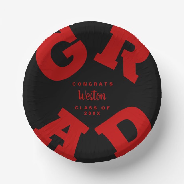 Cuencos De Papel Rojo escarlata sobre graduación de Personalizados  (Anverso)