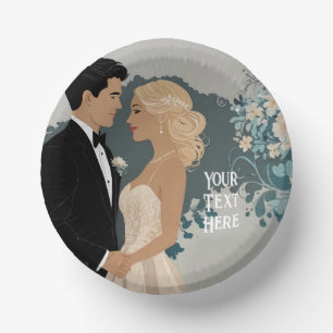 Cuencos De Papel Romance eterno: Novia acuarela y arte groom