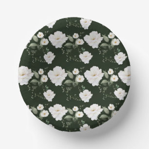 Cuencos De Papel Rosa blanca sobre fondo negro floral