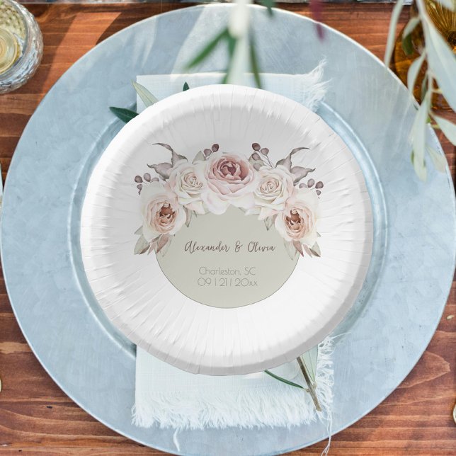 Cuencos De Papel Rosa Boda bohemio (Bohemian Rose Wedding Paper Bowls)