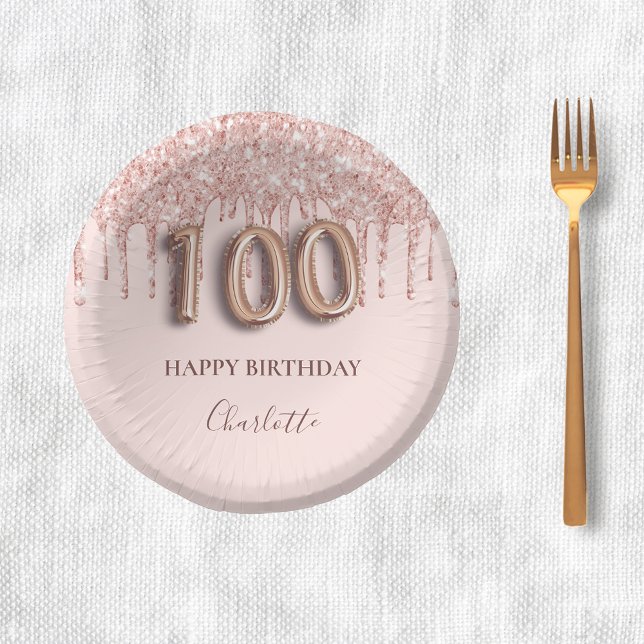 Cuencos De Papel rosa de 100 años purpurina de oro gotea rosa (Subido por el creador)