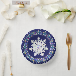 Cuencos De Papel Rosada azul y copo de nieve