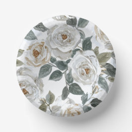 Cuencos De Papel Rosas de jardín | Flores de Acuarela Blanca Vintag