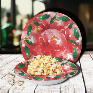 Cuencos De Papel Rosas Rojas Hojas Verdes