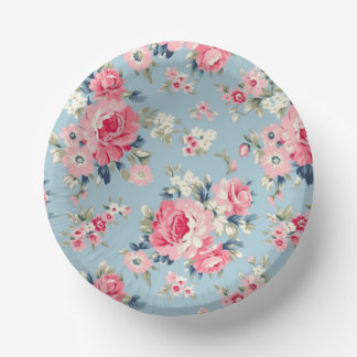 Cuencos De Papel Rosas rosadas de algodón en fondo azul