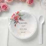 Cuencos De Papel Roses rosados de color acuático romántico<br><div class="desc">Agradable cúmulo de elegantes rosas rosas color agua y follaje sobre un sutil fondo de color pastel. Incluye campos de texto modificables.</div>
