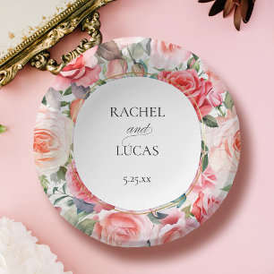 Cuencos De Papel Roses rosados de color acuático romántico