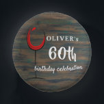 Cuencos De Papel Rustic Wood Red Wine 60th Birthday Party<br><div class="desc">Rustic Wood Red Wine 60th Birthday Party Paper Bowls. Bodega de cumpleaños con fondo rústico de madera oscura y vidrio abstracto con vino tinto. El texto está en un guión blanco de moda y es fácilmente personalizable.</div>