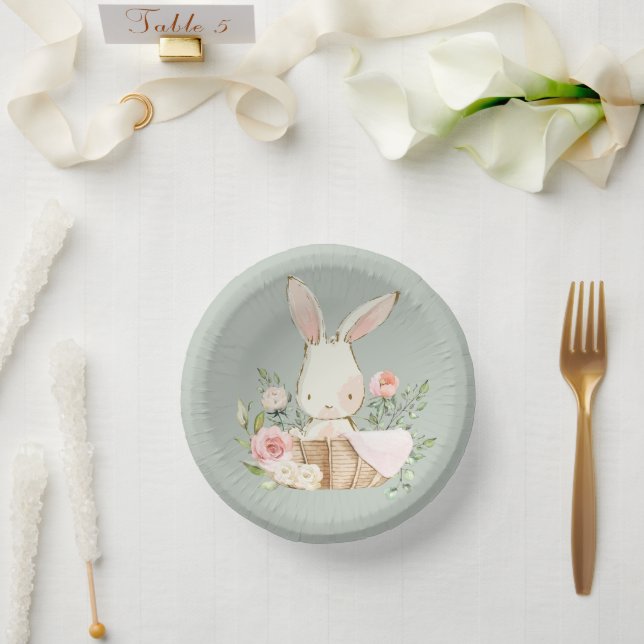 Cuencos De Papel Sage Green Watercolor Woodland Bunny (Boda)