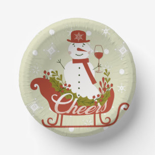Cuencos De Papel Saludos a Snowman con Fiesta de Navidades de vino 