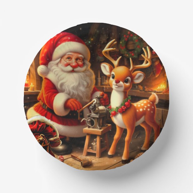 Cuencos De Papel Santa Claus y Reno lindo (Anverso)