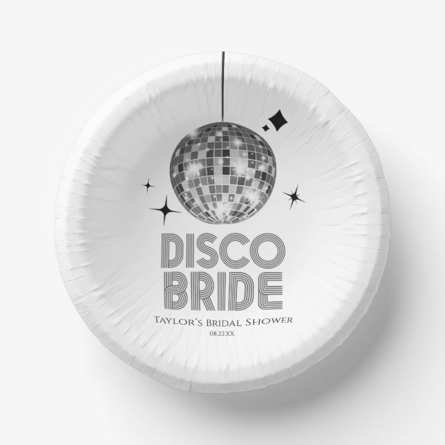 Cuencos De Papel Silver Disco Ball Disco Bridal Shower (Anverso)