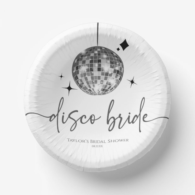Cuencos De Papel Silver Disco Ball Disco Bridal Shower (Anverso)