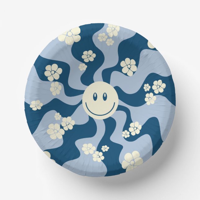 Cuencos De Papel Sonrisa: azul oscuro, azul claro y crema (Anverso)