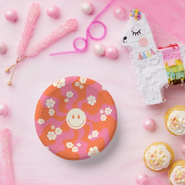 Cuencos De Papel Sonrisa - rosa, Naranja y crema (Fiesta)